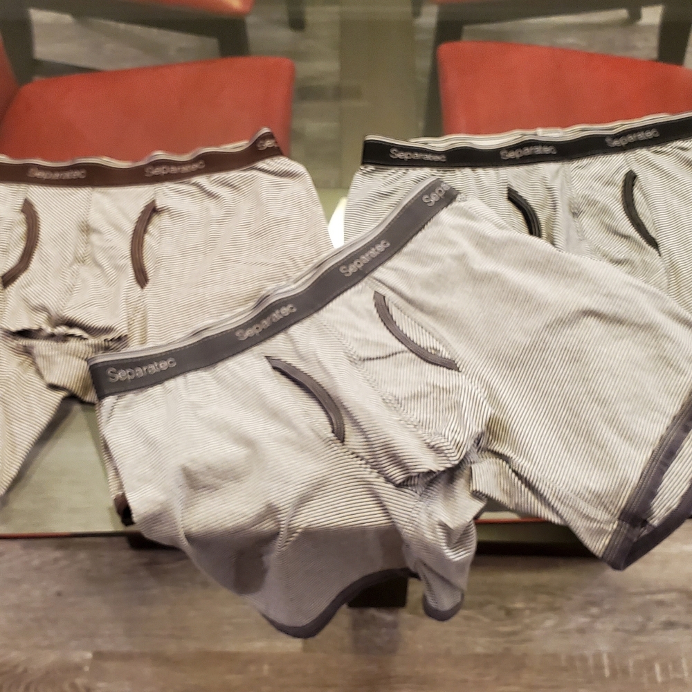 Separatec men's dual pouch underwear, 3 pack, striped brown, gray, and black...